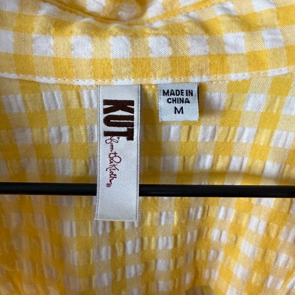 Women's M Kut From The Kloth Feena Button Down Yellow Gingham - Picture 5 of 7